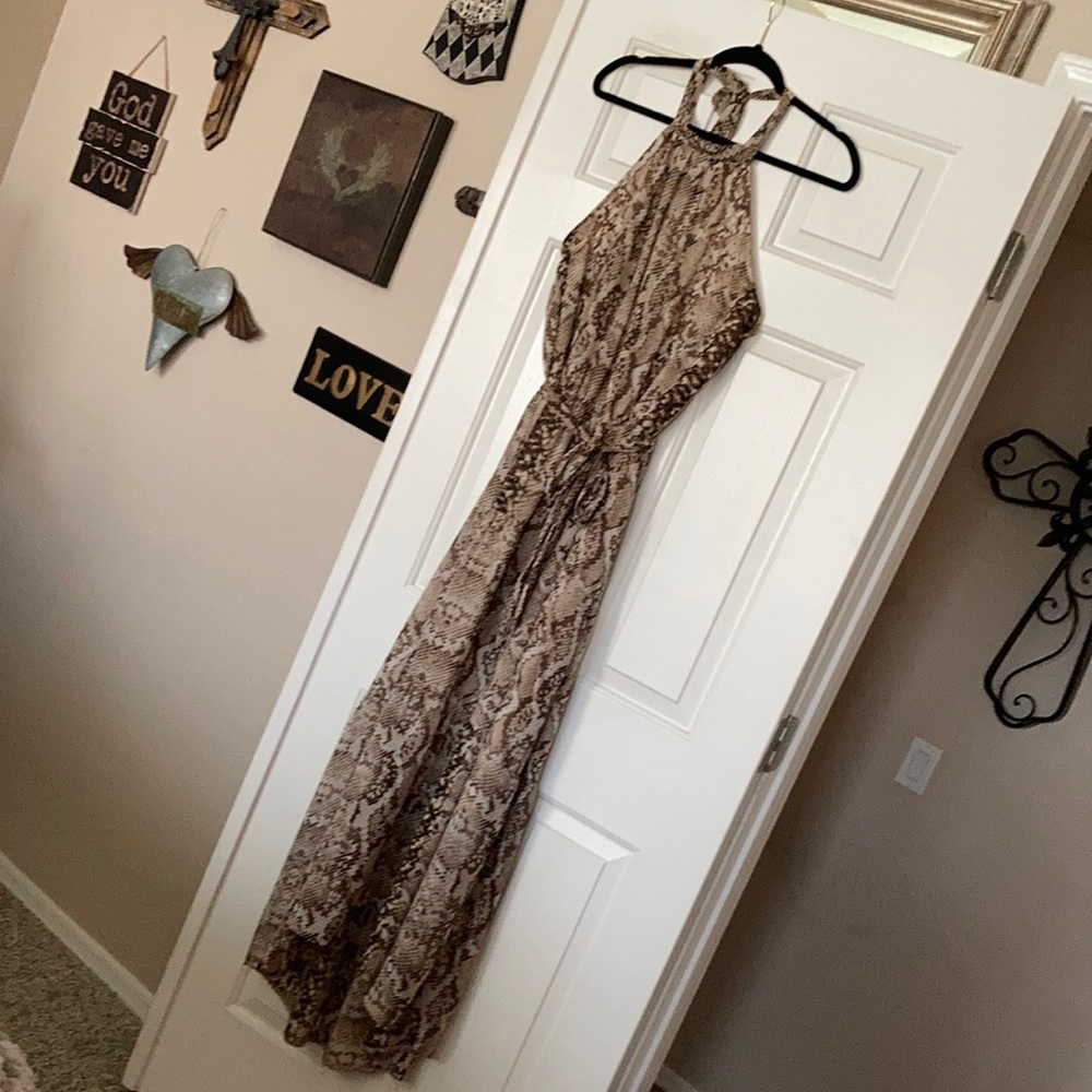 Women's Maxi Dress in Brown Snake Print